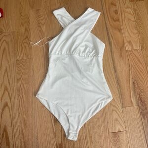 White Cross Neck Bodysuit